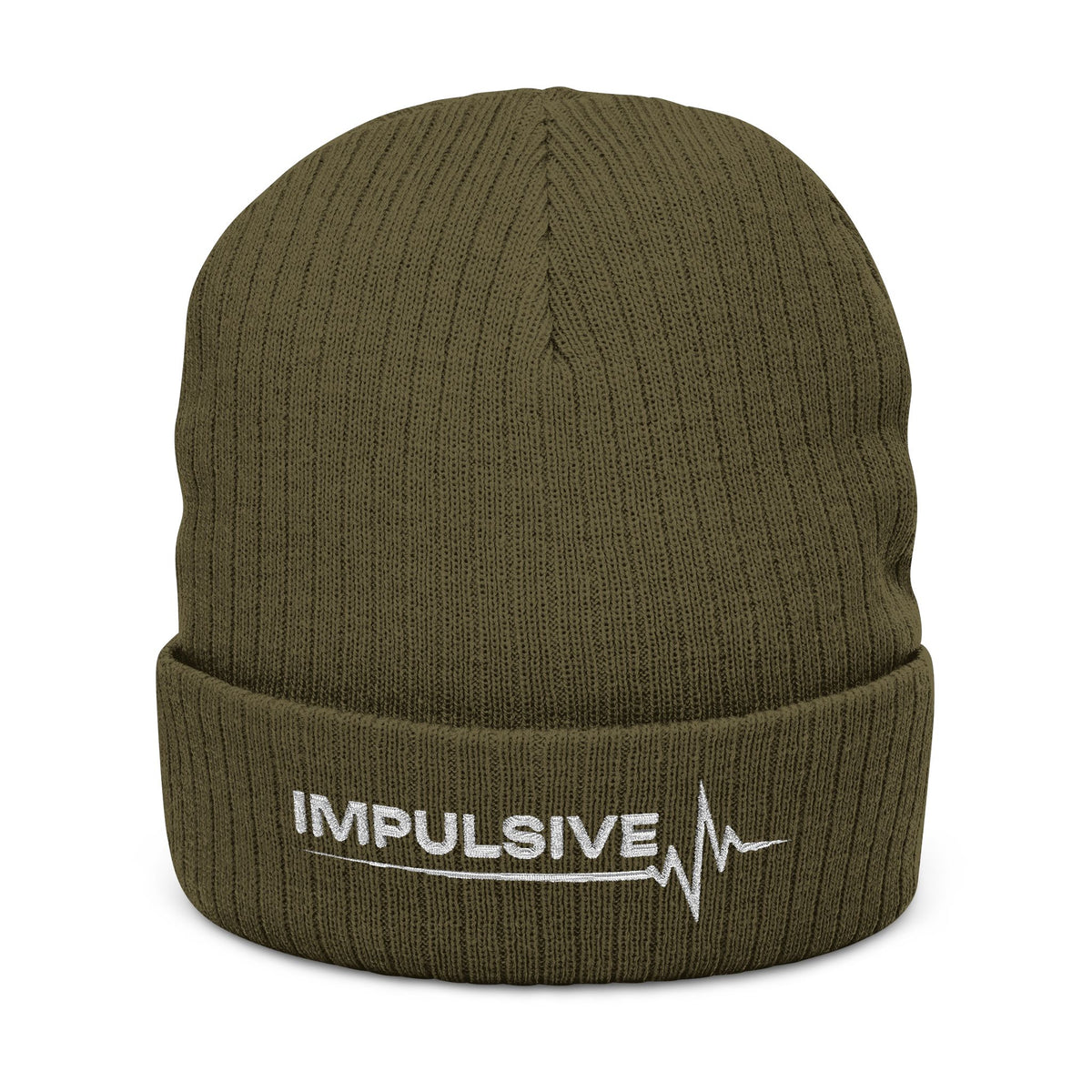 Embroidered 'IMPULSIVE' Ribbed Knit Beanie — Urban Pulse Fold-Over Winter Hat