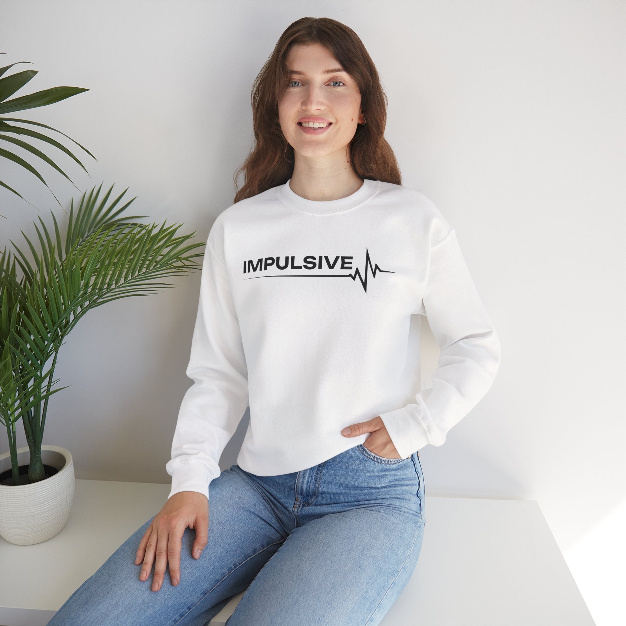 Impulsive Heartbeat Crewneck Sweatshirt — Graphic 'IMPULSIVE' Pulse Design
