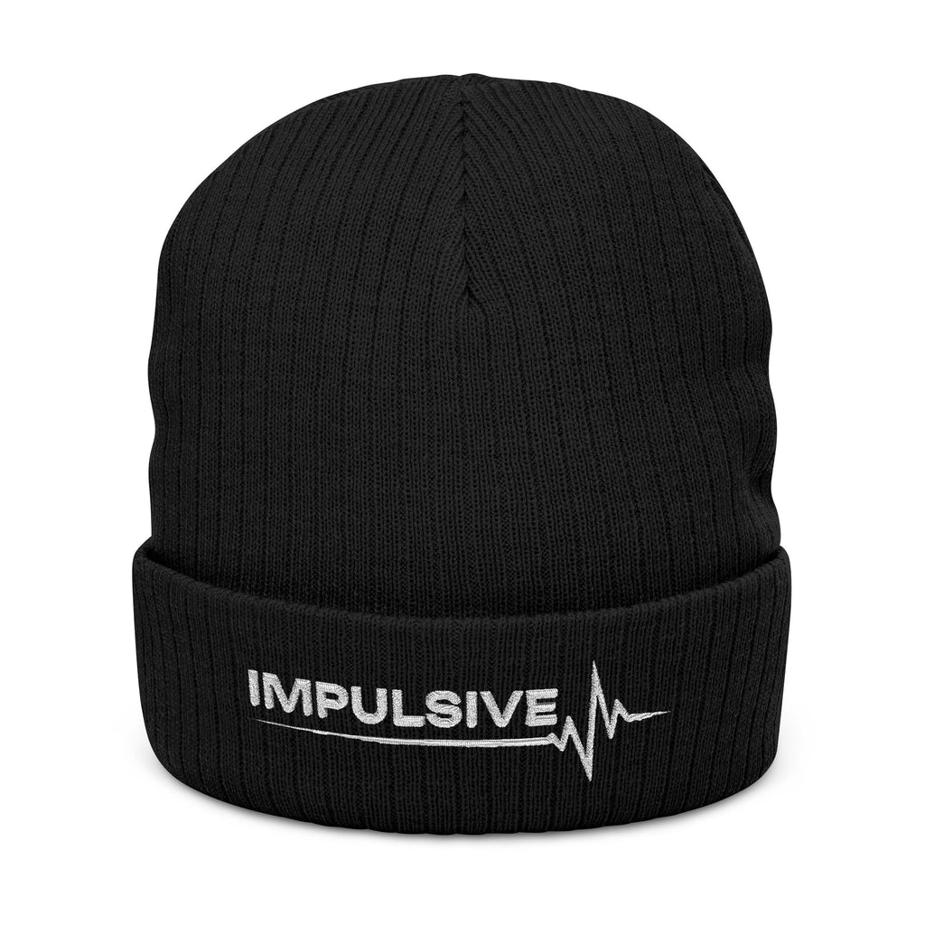 Embroidered 'IMPULSIVE' Ribbed Knit Beanie — Urban Pulse Fold-Over Winter Hat