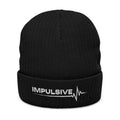 Embroidered 'IMPULSIVE' Ribbed Knit Beanie — Urban Pulse Fold-Over Winter Hat