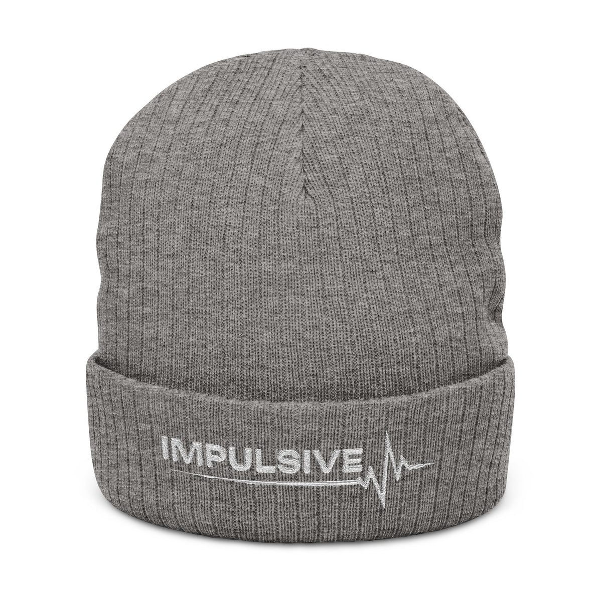 Embroidered 'IMPULSIVE' Ribbed Knit Beanie — Urban Pulse Fold-Over Winter Hat