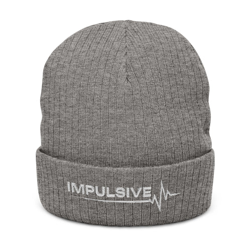Embroidered 'IMPULSIVE' Ribbed Knit Beanie — Urban Pulse Fold-Over Winter Hat