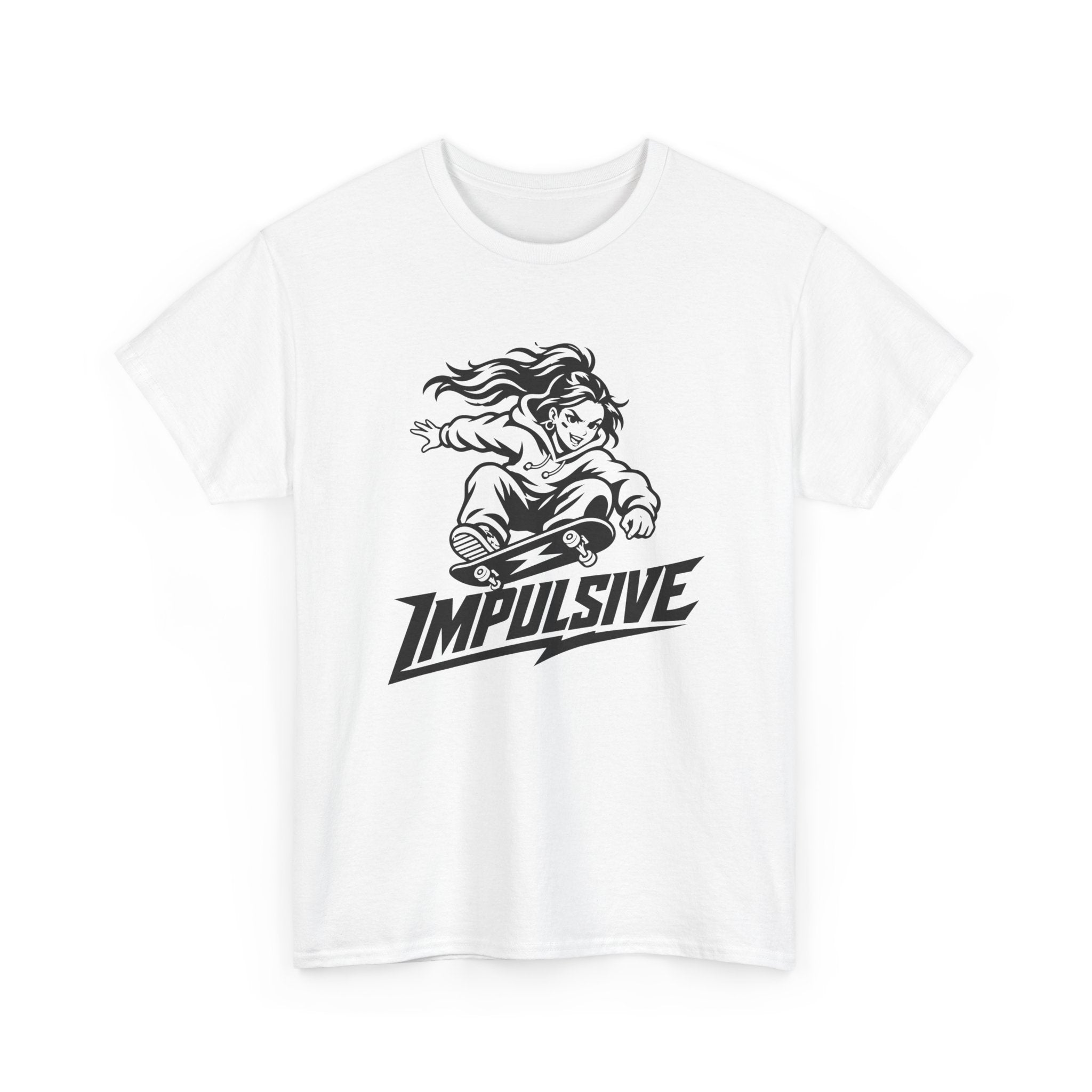 Impulsive Skateboarder T-Shirt — Graphic Skate Tee with 'IMPULSIVE' Text