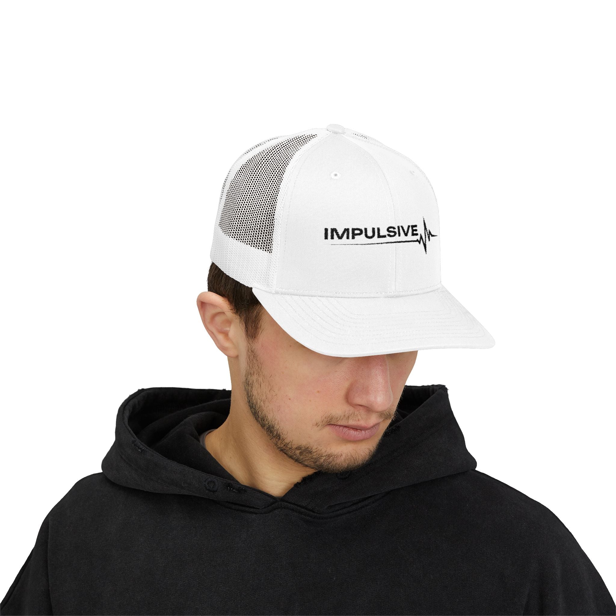 Impulsive Trucker Hat – Snapback Mesh Cap with EKG Wave Logo